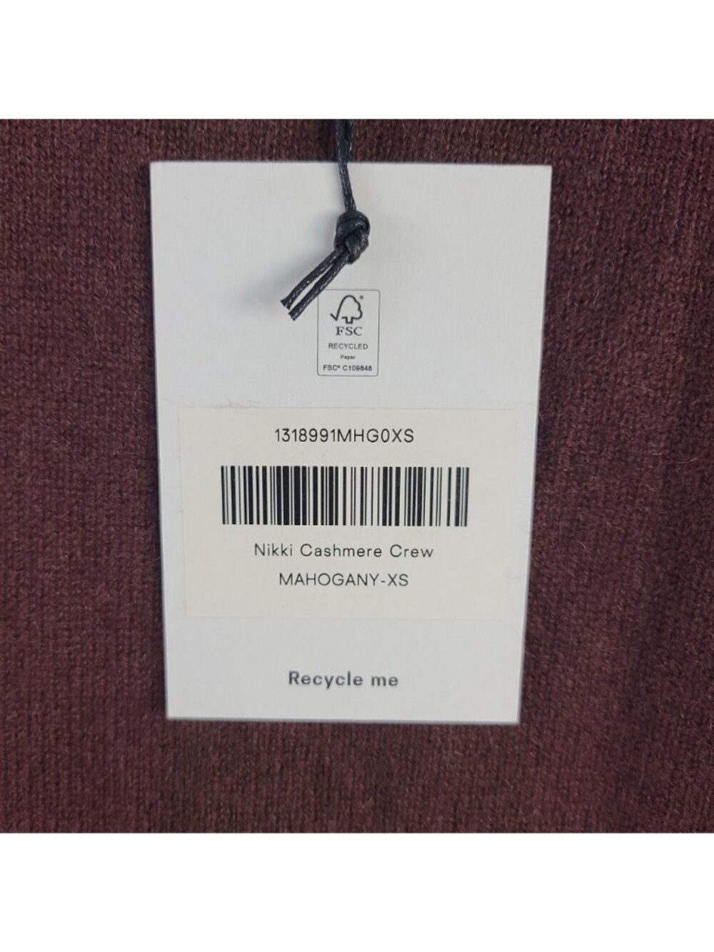 NEW Reformation Nikki Crewneck Cashmere Sweater In Mahogany Sz XS - Picture 4 of 8